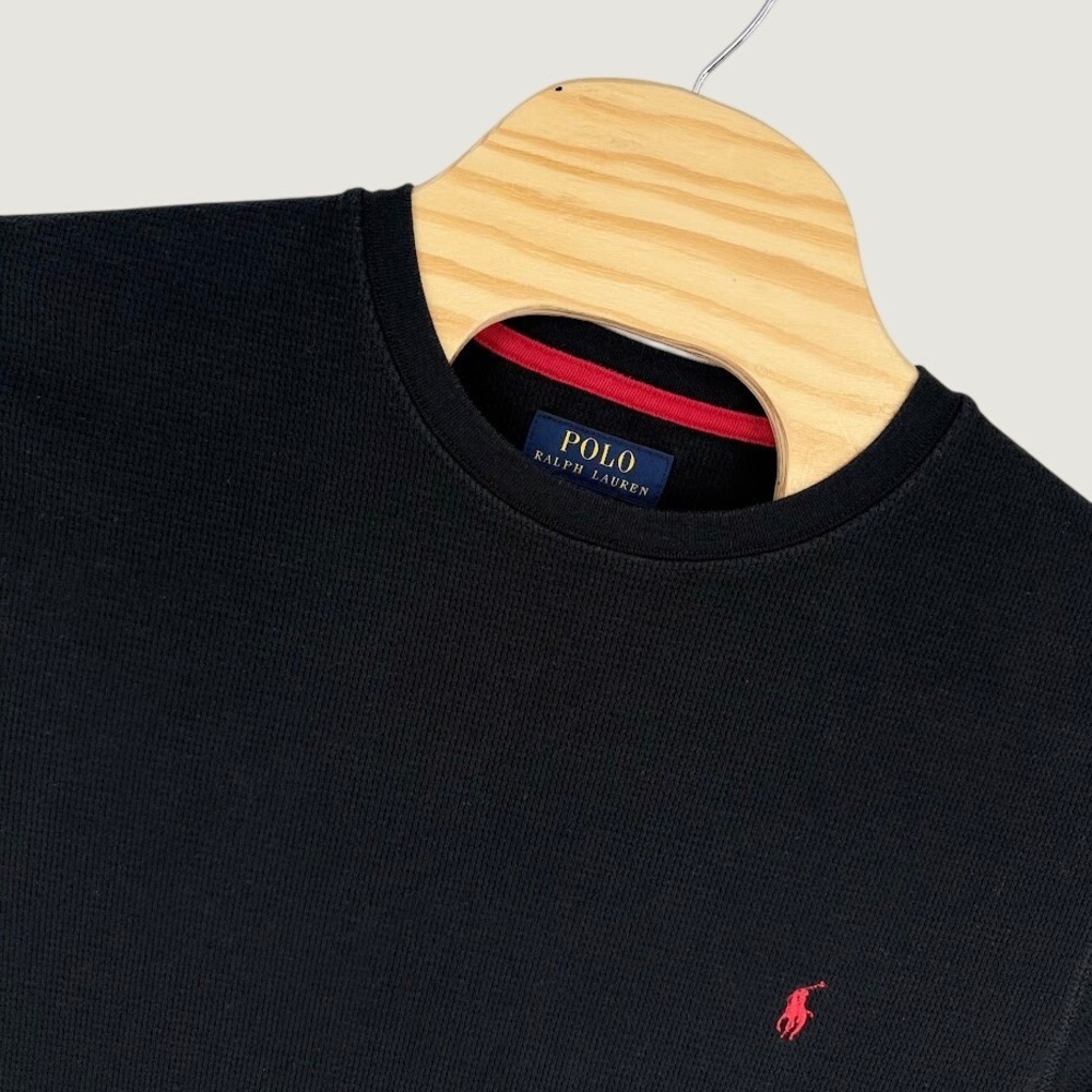 Polo Ralph Lauren Waffle Knit Sleep Shirt Mens Large Black Red Pony Thermal Top